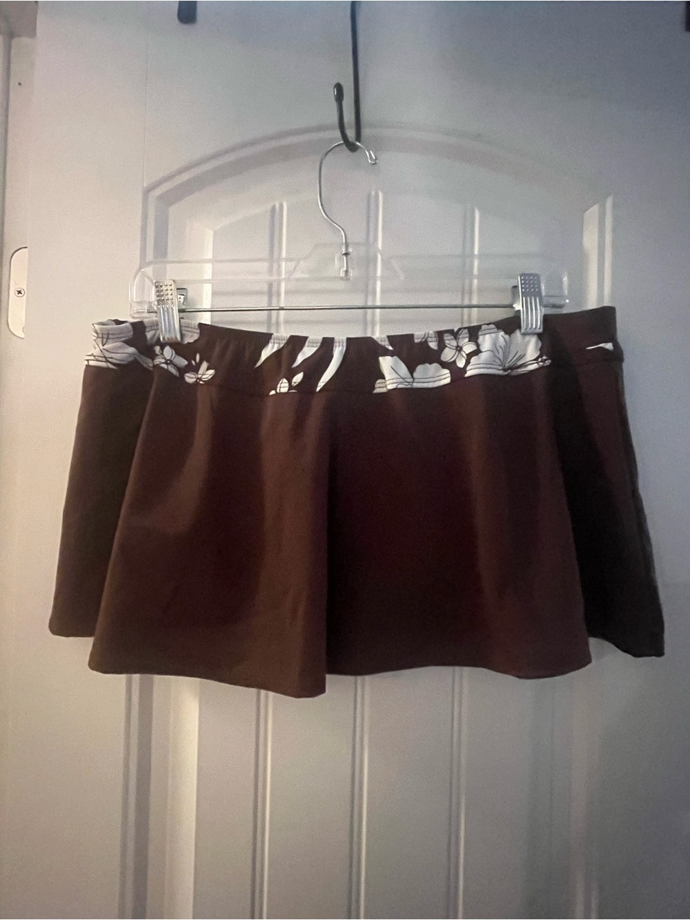 NWT Chocolate Brown Swim Skirt Bottom,  Floral Waistband, 14